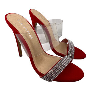 Liliana Red Rhinestone 5" Heeled Sandals Size 7 5"